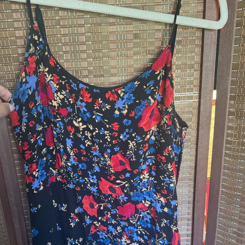 Kimchi Blue Black Maxi Dress with Red and Blue Floral Print